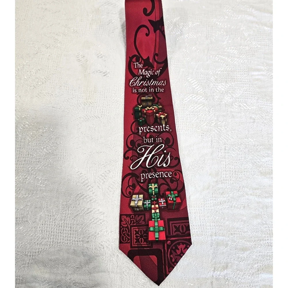Eagles Wings Mens Christmas Tie 100% Silk Christian Red His Presence 58 Inch